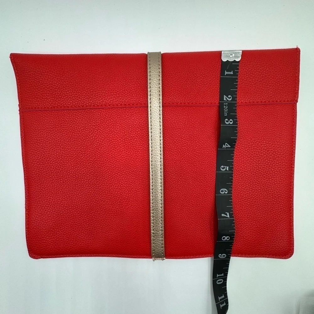 NWOT Red Vegan Leather Portfolio Clutch Gold Strap Minimal Chic